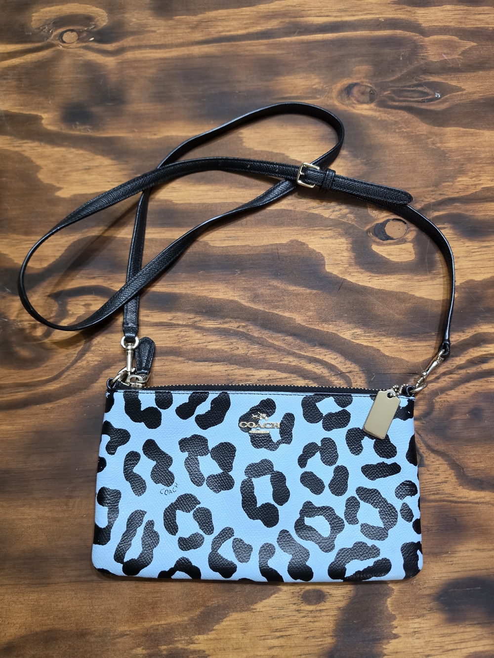 Coach Light Blue and Black Leopard Print Crossbody Bag